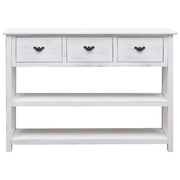 skænk 108x30x76 cm massivt kejsertræ antikhvid