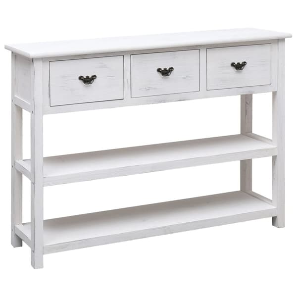 skænk 108x30x76 cm massivt kejsertræ antikhvid