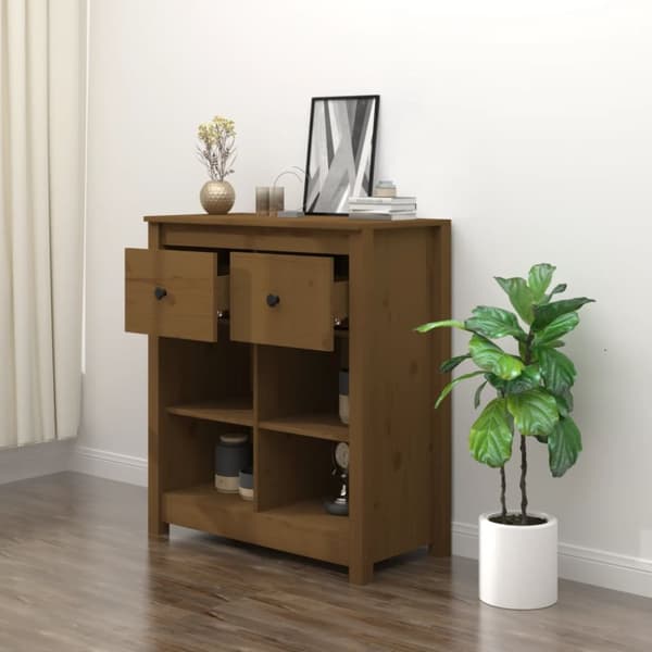 skænk 70x35x80 cm massivt fyrretræ gyldenbrun