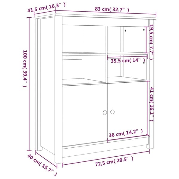 skænk 83x41,5x100 cm massivt fyrretræ sort