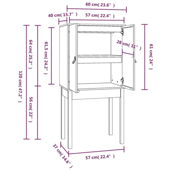 højskab 60x40x120 cm massivt fyrretræ sort