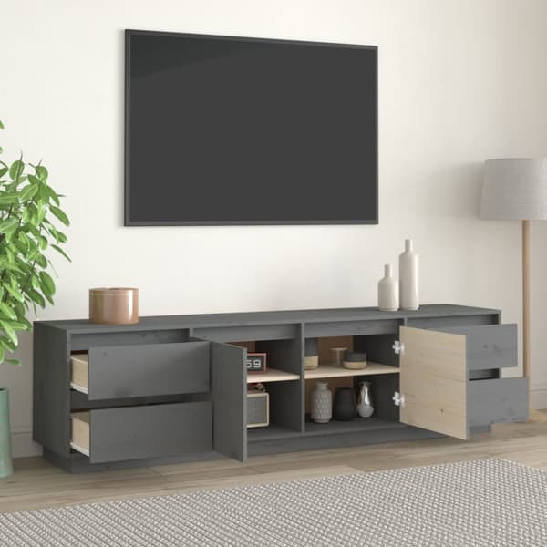 Tv-bänk grå 176x37x47,5 cm massiv furu