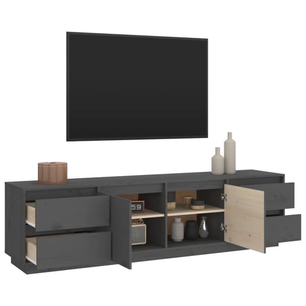 Tv-bänk grå 176x37x47,5 cm massiv furu