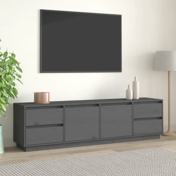 Tv-bänk grå 176x37x47,5 cm massiv furu