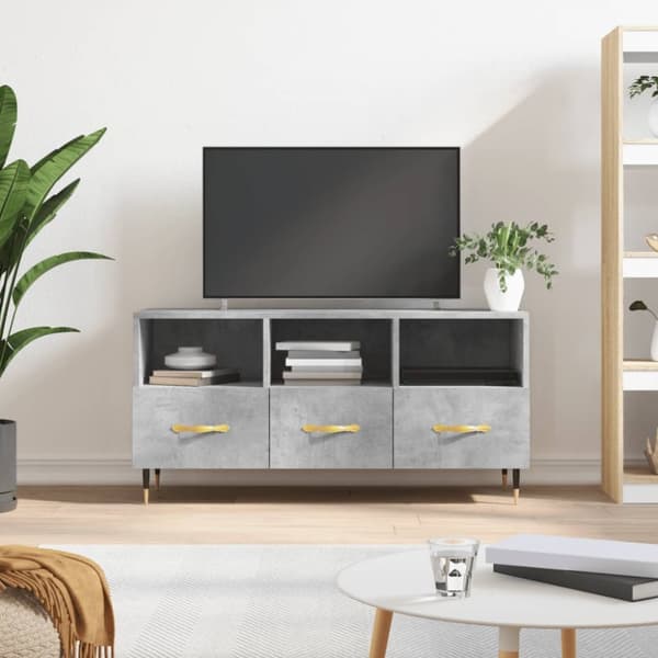 TV-taso betoninharmaa 102x36x50 cm tekninen puu