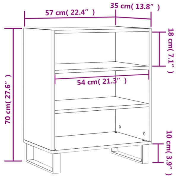 Förvaringshylla vit högglans 57x35x70 cm konstruerat trä