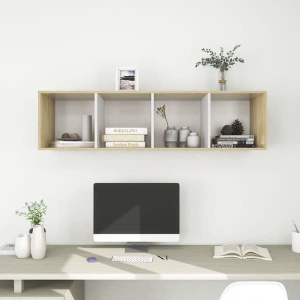 væghængt tv-skab 37x37x142,5 cm konstrueret træ sonoma-eg hvid