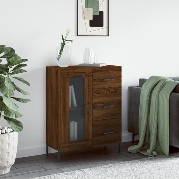 skænk 69,5x34x90 cm konstrueret træ brun egetræsfarve