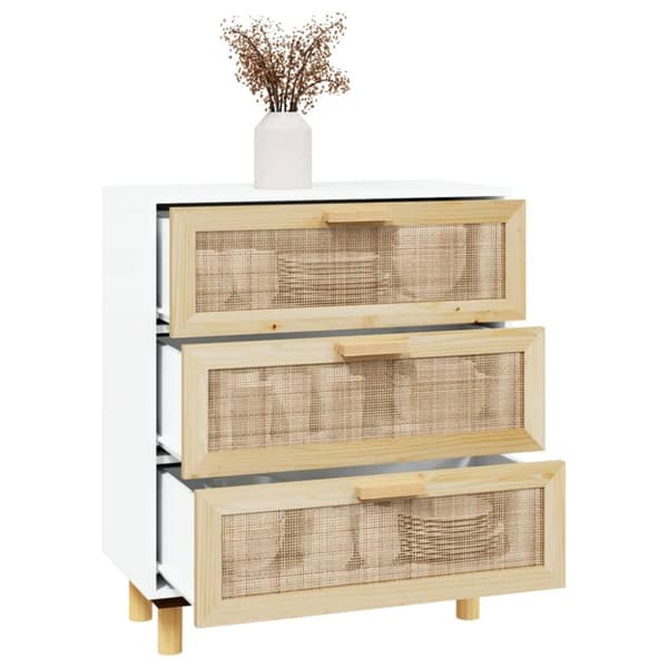 skænk 60x30x70 cm massivt fyrretræ og naturlig rattan hvid