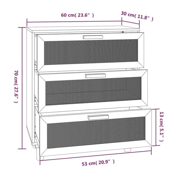 skænk 60x30x70 cm massivt fyrretræ og naturlig rattan hvid