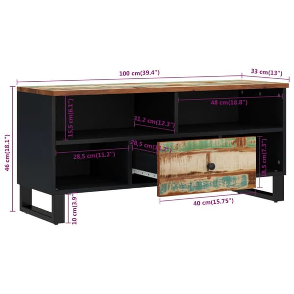 tv-bord 100x33x46 cm massivt genbrugstræ og konstrueret træ