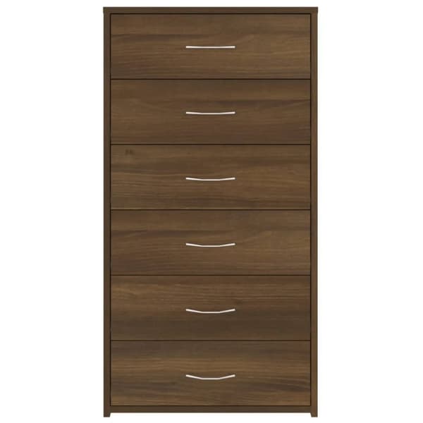 skænk med 6 skuffer 50x34x96 cm konstrueret træ brun egetræ