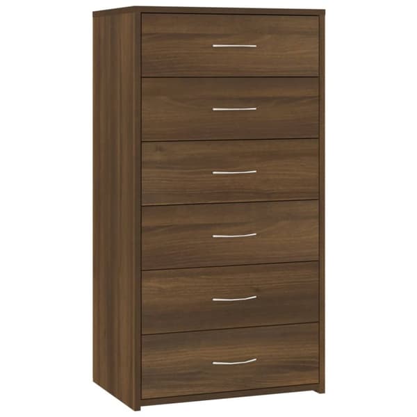 skænk med 6 skuffer 50x34x96 cm konstrueret træ brun egetræ