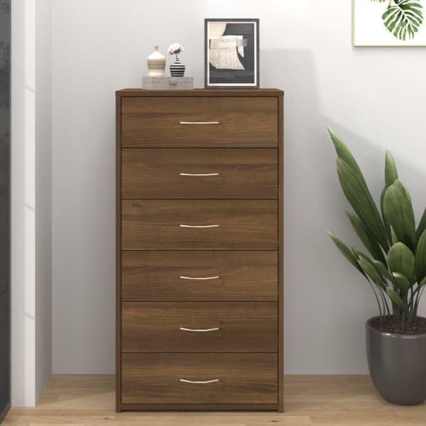 skænk med 6 skuffer 50x34x96 cm konstrueret træ brun egetræ