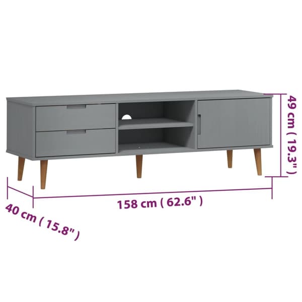 tv-skab MOLDE 158x40x49 cm massivt fyrretræ grå