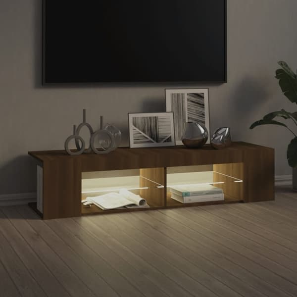 Tv-bänk med LED-belysning brun ek 135x39x30 cm