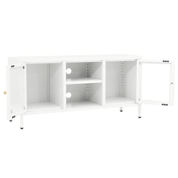 tv-skab 105x35x52 cm stål og glas hvid