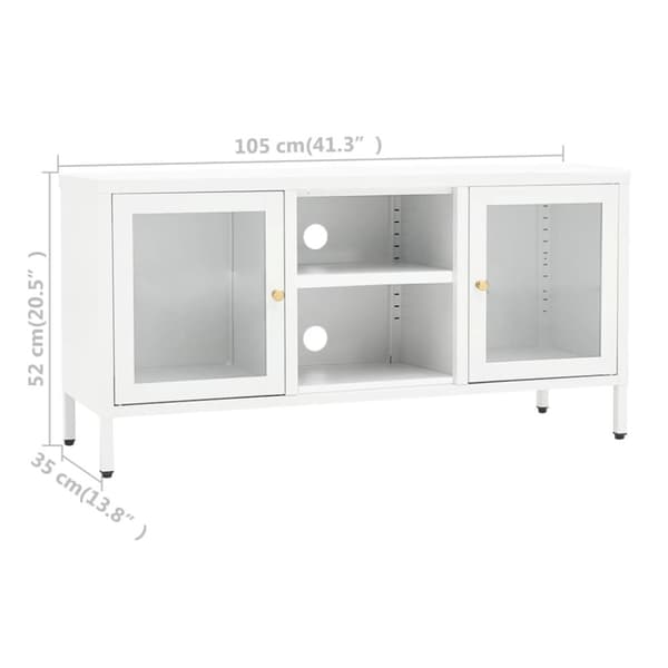 tv-skab 105x35x52 cm stål og glas hvid