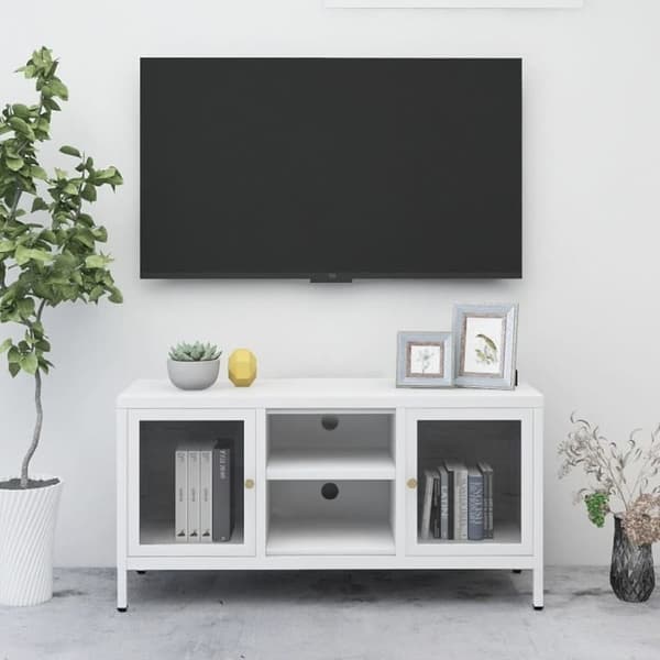 TV-taso valkoinen 105x35x52 cm teräs ja lasi
