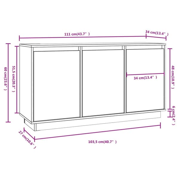 skænk 111x34x60 cm massivt fyrretræ
