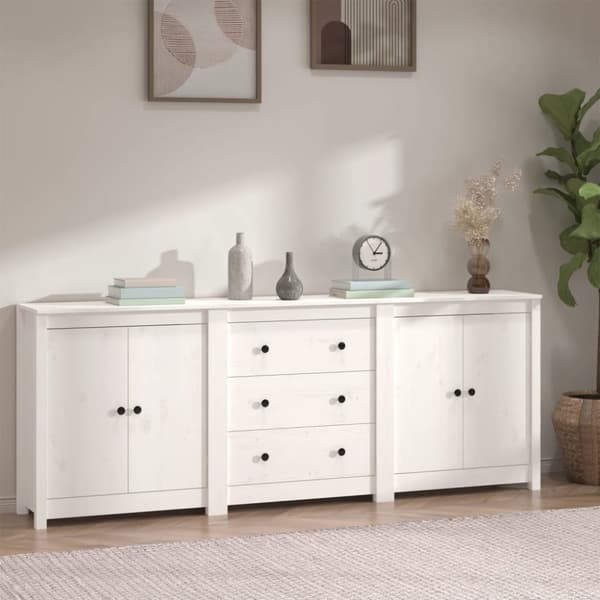 skænk 210x35x80 cm massivt fyrretræ hvid
