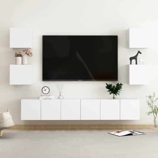 Tv-skåp 7 delar vit konstruerat trä