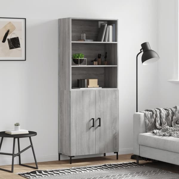 højskab 69,5x34x180 cm konstrueret træ grå sonoma-eg