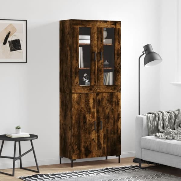 højskab 69,5x34x180 cm konstrueret træ røget egetræsfarve