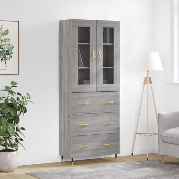 højskab 69,5x34x180 cm konstrueret træ grå sonoma-eg