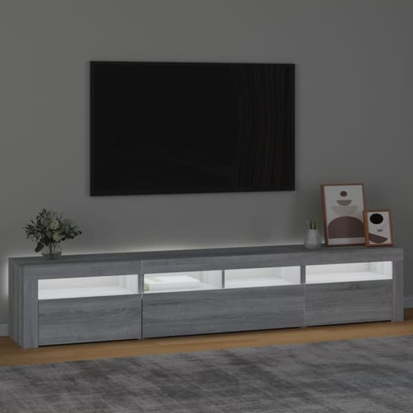 TV-bänk med LED-belysning grå sonoma 210x35x40 cm