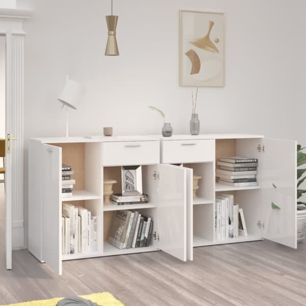 skænk 160x36x75 cm konstrueret træ hvid højglans