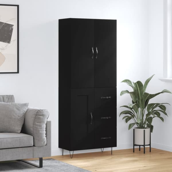højskab 69,5x34x180 cm konstrueret træ sort