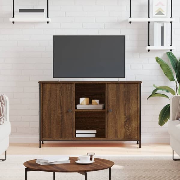 Tv-bänk brun ek 100x35x65 cm konstruerat trä