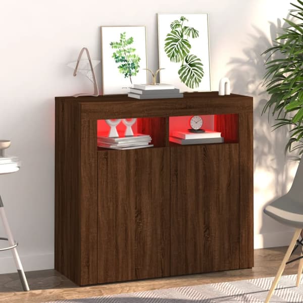Senkki LED-valoilla ruskea tammi 80x35x75 cm