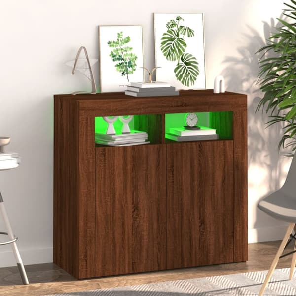 Senkki LED-valoilla ruskea tammi 80x35x75 cm