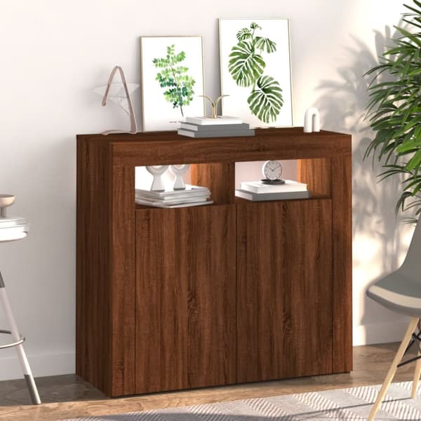Senkki LED-valoilla ruskea tammi 80x35x75 cm