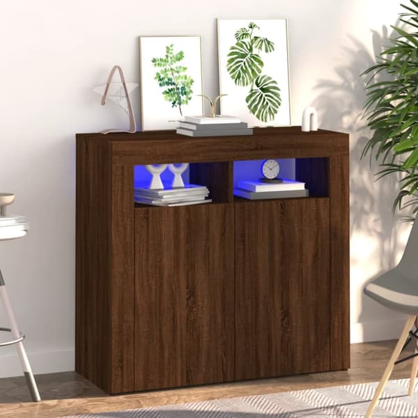 Senkki LED-valoilla ruskea tammi 80x35x75 cm