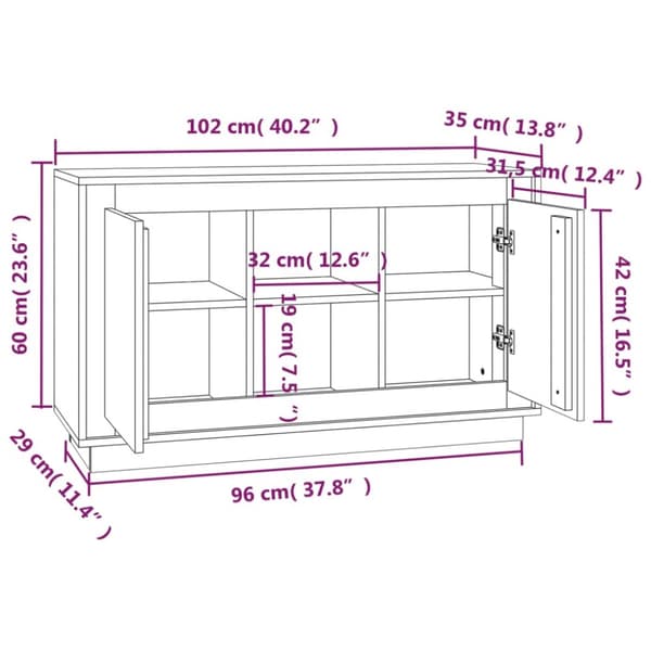 skænk 102x35x60 cm konstrueret træ hvid højglans