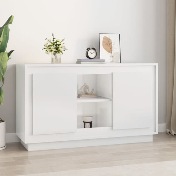 skænk 102x35x60 cm konstrueret træ hvid højglans