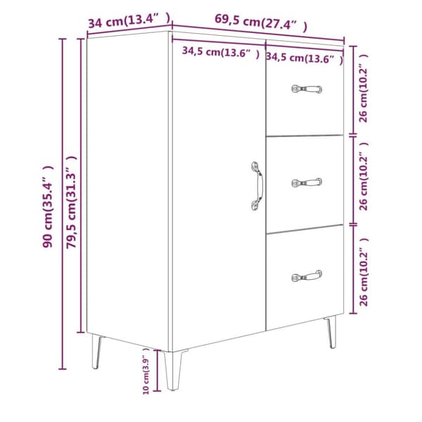 skænk 69,5x34x90 cm konstrueret træ hvid højglans