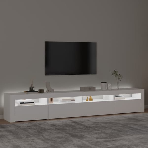 tv-skab med LED-lys 240x35x40 cm hvid