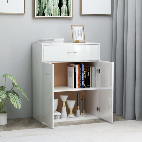 skænk 60x30x75 cm konstrueret træ hvid højglans