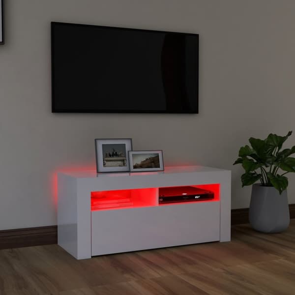 TV-taso LED-valoilla korkeakiilto valkoinen 90x35x40 cm