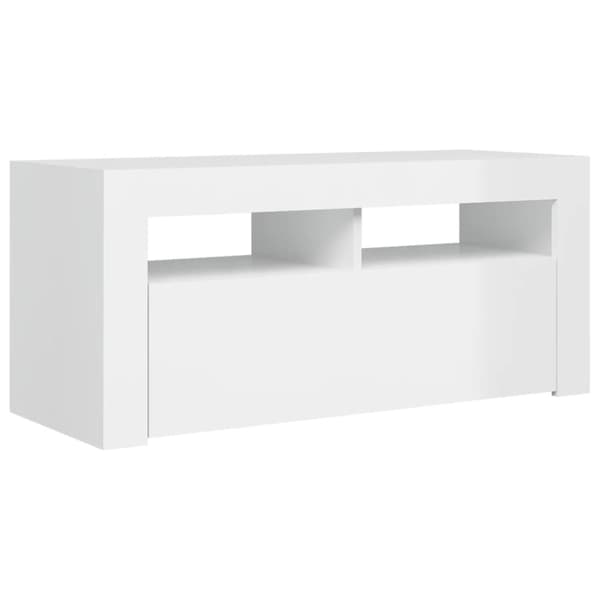 TV-taso LED-valoilla korkeakiilto valkoinen 90x35x40 cm