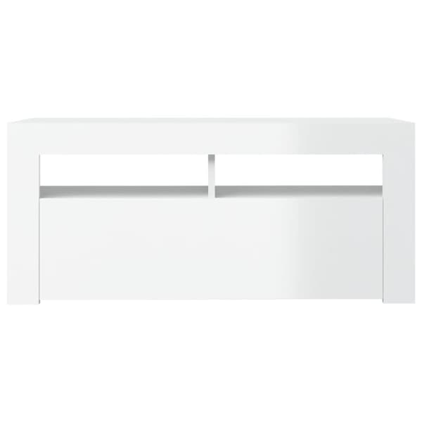 TV-taso LED-valoilla korkeakiilto valkoinen 90x35x40 cm