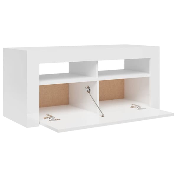 TV-taso LED-valoilla korkeakiilto valkoinen 90x35x40 cm