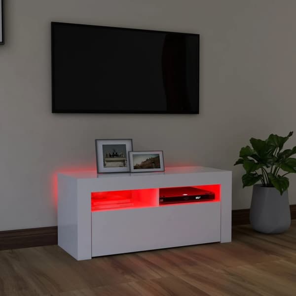 TV-bänk med LED-belysning vit 90x35x40 cm
