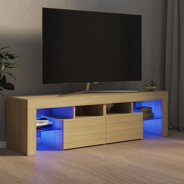 TV-taso LED-valoilla Sonoma-tammi 140x36,5x40 cm