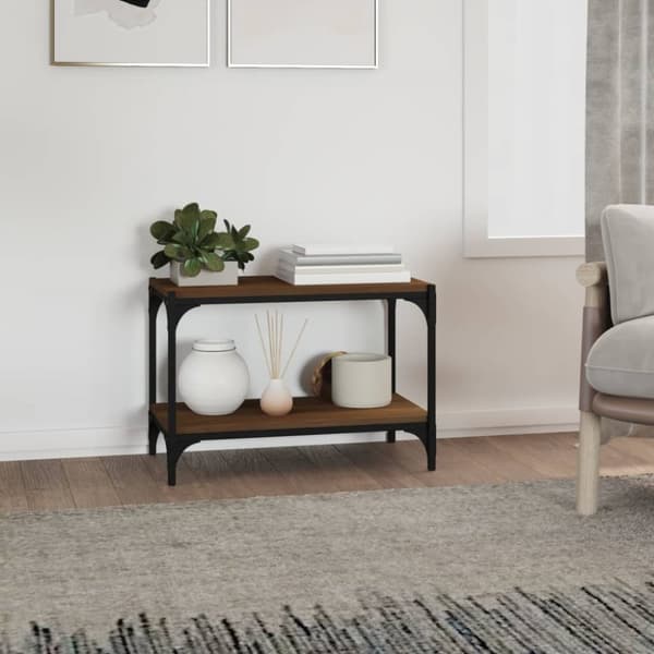 Tv-bänk brun ek 60x33x41 cm konstruerat trä och stål