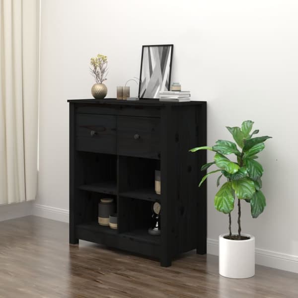 skænk 70x35x80 cm massivt fyrretræ sort